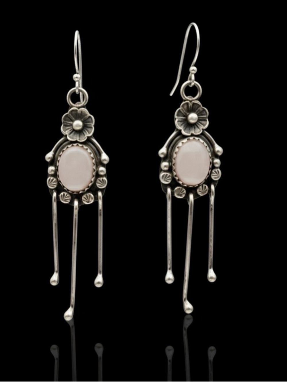 Vintage Navajo Sterling Silver Dangle Earrings Pink Stone Signed E 6.8g - Picture 2 of 9
